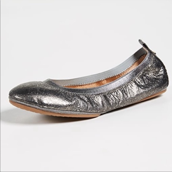 Yosi Samra Samara Metallic Pewter Foldable Ballet Flats Size 10 NWOB